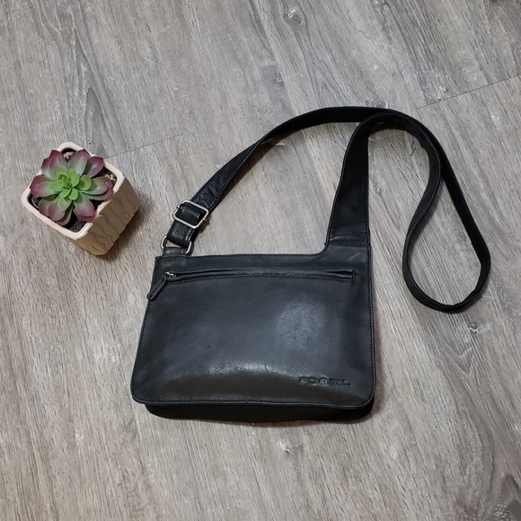 Fossil * Black Black Leather & Nylon Crossbody Bag - Picture 1 of 7